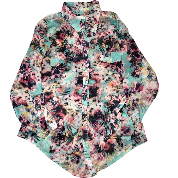 Women's Love Fire Multi Color Floral Roll Tab Sleeve Blouse Top - XS - Picture 5 of 10